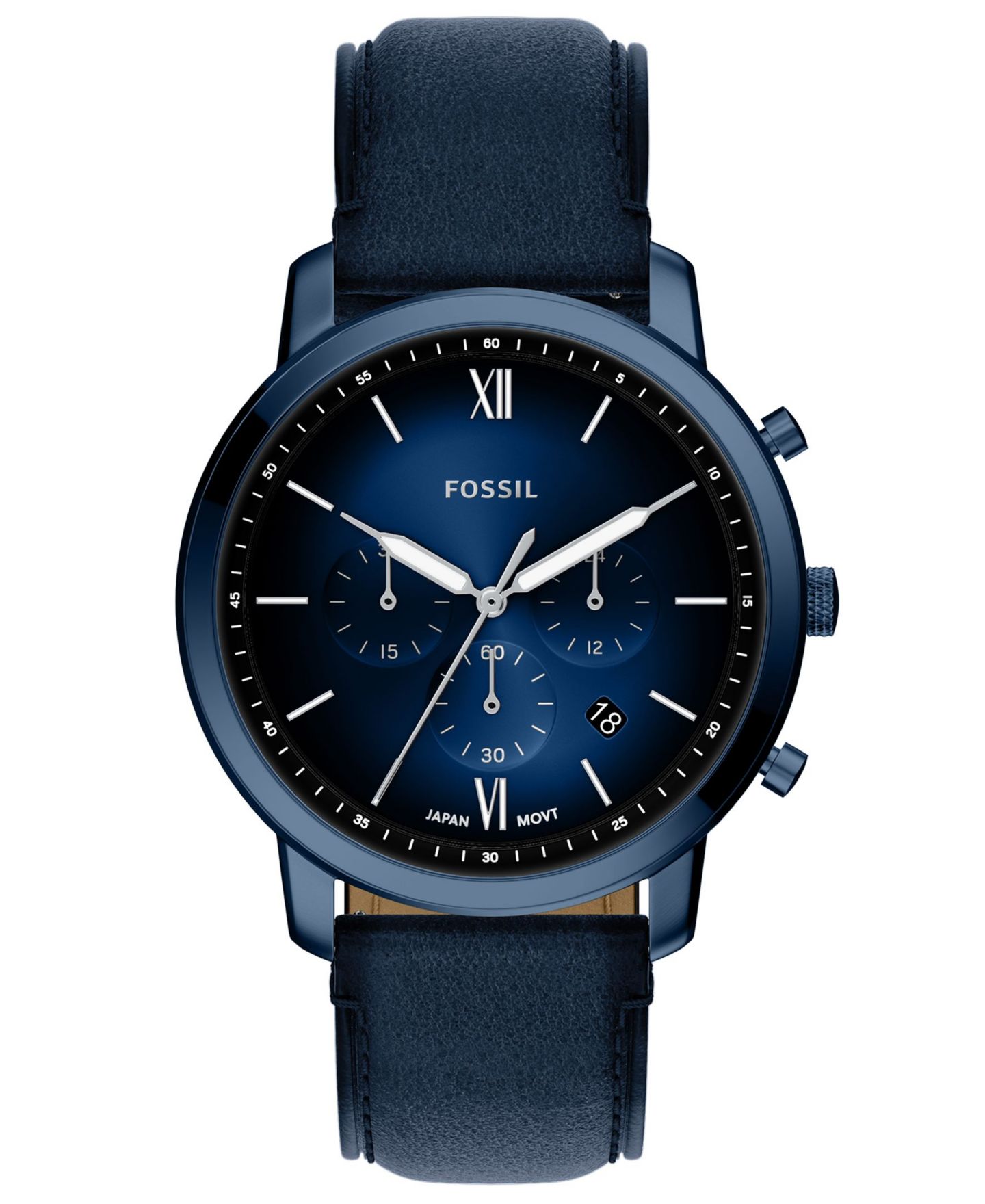 Мужские часы Fossil Neutra Chronograph Navy Leather Watch 44mm — фото 1