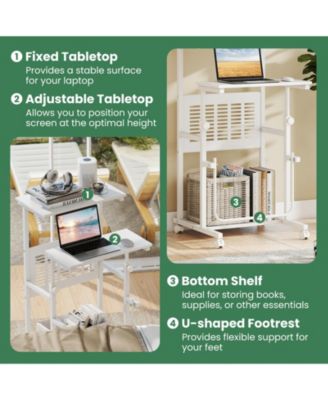 Height Adjustable Mobile Computer Desk, 27-38.5 in