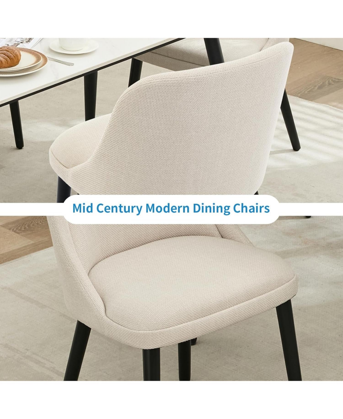 gaomon Set of 4 Modern Linen Fabric Upholstered Dining Chairs with Wood Legs, Comfortable Side Chairs for Dining Room and Kitchen