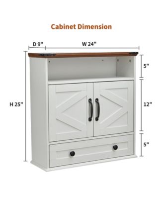 Wall Mounted Bathroom Cabinet with Barn Doors - Medicine Cabinet Over Toilet, Adjustable Shelf and Drawer