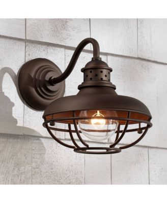 Park Rustic Outdoor Barn Lights Fixtures Set of 2 Oil Rubbed 9" Open Cage for Post Exterior Light Barn Deck Post Light Yard