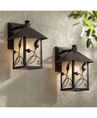 French Garden Rustic Farmhouse Outdoor Wall Light Fixtures Set of 2 Metal 10 1/2" Clear Seedy Glass for Post Exterior