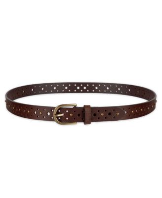 Women's Fully Adjustable Perforated and Studded Leather Jean Belt