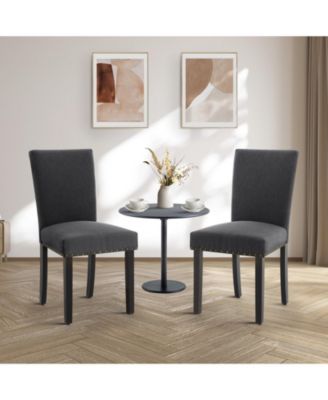 Set of 2 Upholstered Parsons Dining Chairs with Nailhead Trim and Solid Wood Legs