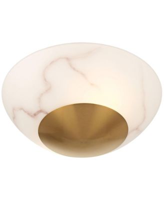Monza 14 1/2"W Brass Faux Alabaster 2-Light Ceiling Light