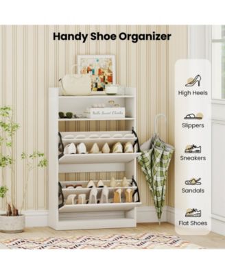 Shoe Storage Cabinet Hidden Shoe Rack with 2 Flip Drawers Adjustable and Removable Shelves