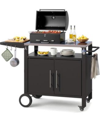Outdoor Grill Table with Storage Cabinet, Rolling Bar Grill Cart with Wheels, 50’’×20’’×32.2’’