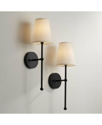 Elena Modern Wall Light Sconces Set of 2 Matte Metal Hardwire 6" Fixture Cream Linen Shade for Bedroom Living Room Hallway