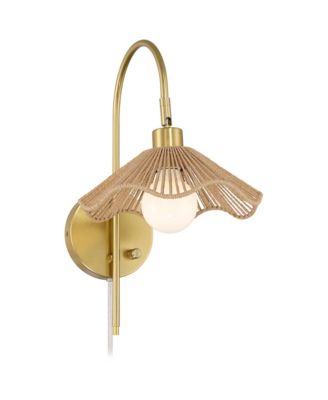 Possini Euro Primrose 17 1/4" H Brass and Sea Grass Plug-In Wall Lamp