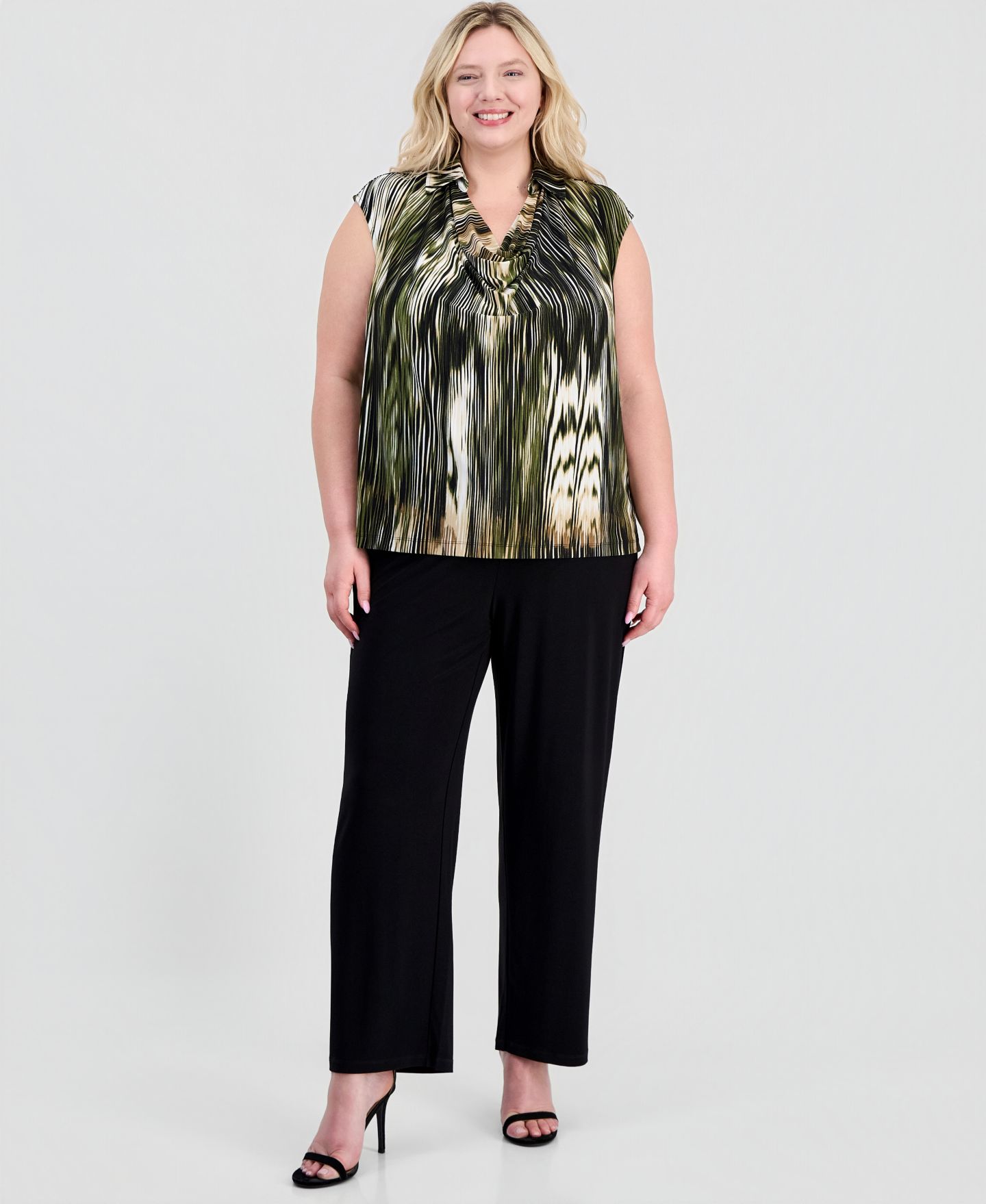 Женская блузка Anne Klein Plus Size Extended-Shoulder Cowlneck, цвет: Разноцветный — фото 2