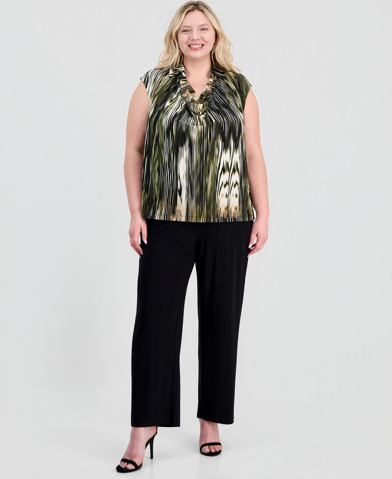 Plus Size Extended-Shoulder Cowlneck Blouse