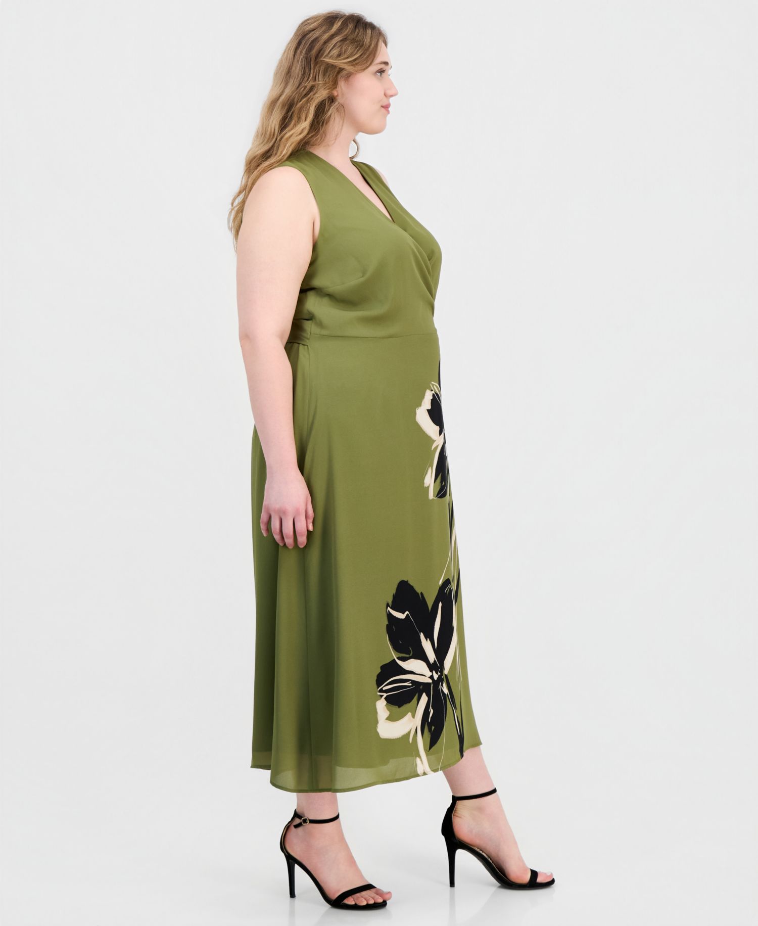 Plus Size Faux-Wrap A-Line Midi Dress