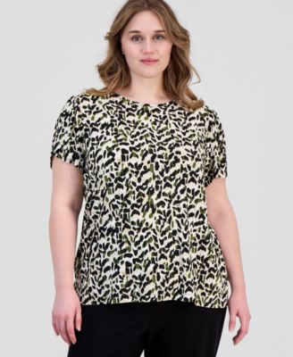 Plus Size Printed Tulip-Sleeve Top