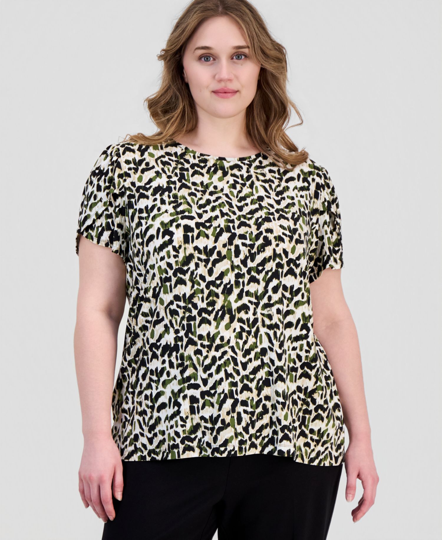 Plus Size Printed Tulip-Sleeve Top