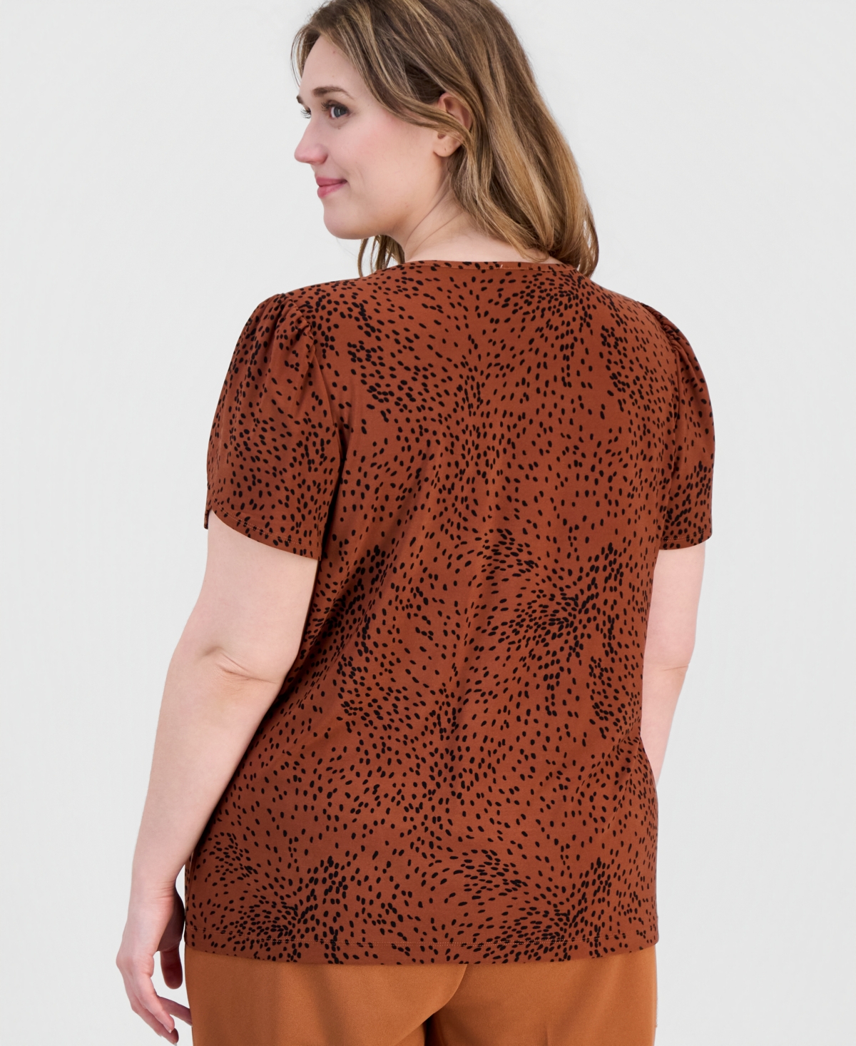 Anne Klein Essentials Plus Size Printed Tulip-Sleeve Top