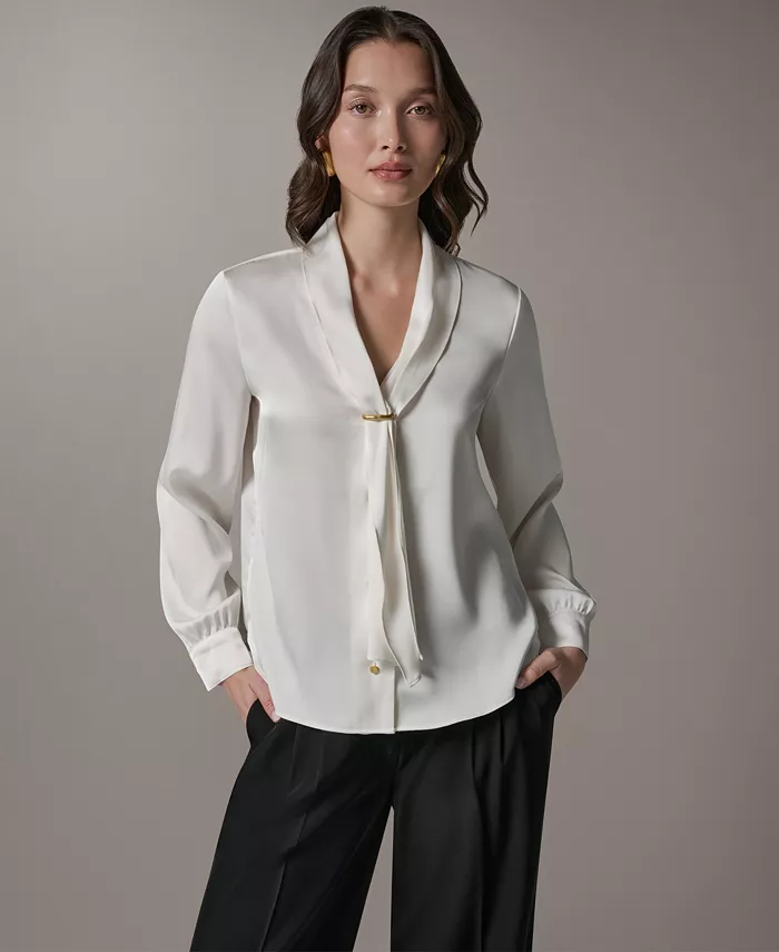 Petite Long-Sleeve V-Neck Pull-On Top