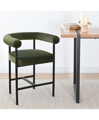 1 Piece Velvet Counter Height Stool with Arms Back and Metal Legs