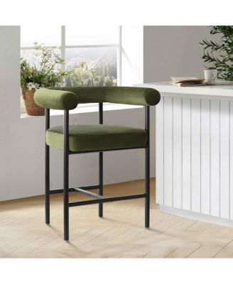 1 Piece Velvet Counter Height Stool with Arms Back and Metal Legs