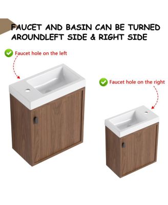 Wall Mounted Bathroom Vanity with Resin Sink, Modern Wood Cabinet and Soft Close Door, 18.5" Small Space Storage