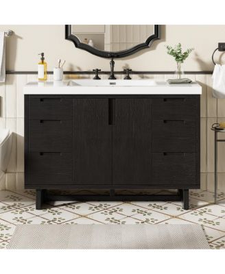 47.2 Inch Bathroom Vanity with Sink, Modern Freestanding Cabinet, 6 Soft Close Drawers, SMC Resin Top, Ample Storage