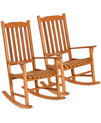 2 PCS Outdoor Eucalyptus Rocking Chair Single Rocker for Patio Deck