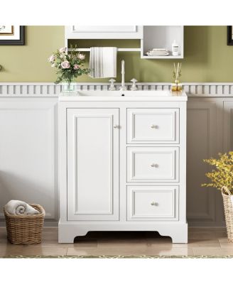 30 Inch Bathroom Vanity with Sink, Solid Wood Frame, Modern Freestanding Cabinet, Soft Close Drawers and Ceramic Top