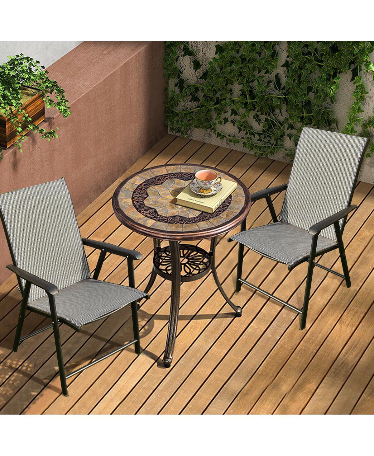 Gymax 2PCS Folding Chairs Steel Frame Patio Garden Outdoor w/ Armrest and Footrest