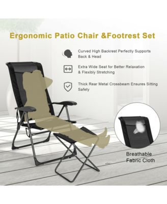 4PCS Folding Patio Recliner Chair and Ottoman Set w/ Adjustable Backrest