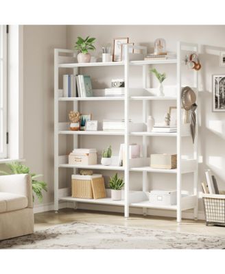 5-Tier Convertible Retro Corner Bookshelf, Dual Splicing Modes Display Storage Shelf