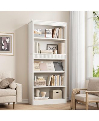 Tall Vintage 5-Tier Wooden Bookshelf with Double Fluted Design