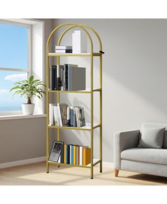 4-Tier Modern Arched Bookshelf with Metal Frame, Tall Open Display Rack