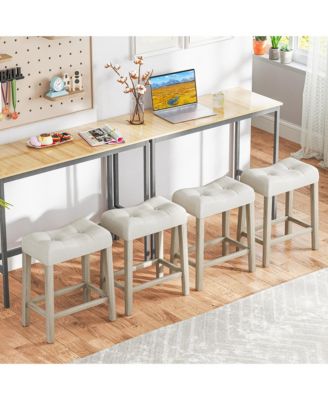 Bar Stools Set of 4 w/ Footrest Rubber Wood Frame for Kitchen Island