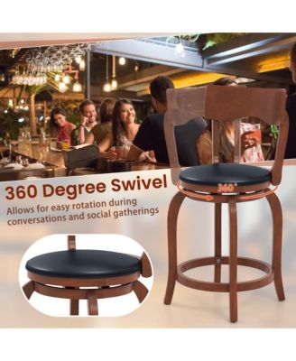 Swivel Bar Stools Set of 4 w/ Rubber Wood Frame Upholstered Seat Footrest