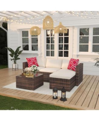 Patio Furniture Set, Outdoor Glass Table and Cushions with Rattan Wicker Chairs, Patio Furniture Set for Porch, Balcony, Backyard