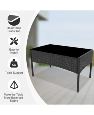 4 Pieces Patio Furniture Set, Outdoor Furniture with Soft Cushions and Coffee Table, All-Weather Rattan Outdoor Patio Set with Seats