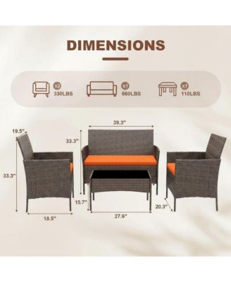 4 Pieces Patio Furniture Set, Outdoor Furniture with Soft Cushions and Coffee Table, All-Weather Rattan Outdoor Patio Set with Seats
