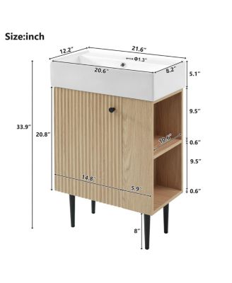 Freestanding Bathroom Vanity with Ceramic Sink, Side Storage Cabinet, Soft Close Door for Small Spaces