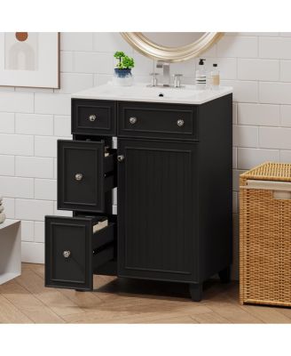 Bathroom Vanity Cabinet with Ceramic Sink, 2 Drawers and Door, Compact Storage for Small Spaces