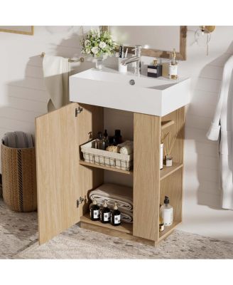 Bathroom Vanity with Ceramic Sink, MDF Cabinet, Soft Close Door and Tissue Holder for Small Spaces