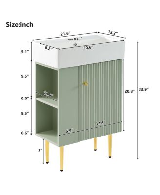 Freestanding Bathroom Vanity with Ceramic Sink, Side Storage Cabinet, Soft Close Door for Small Spaces