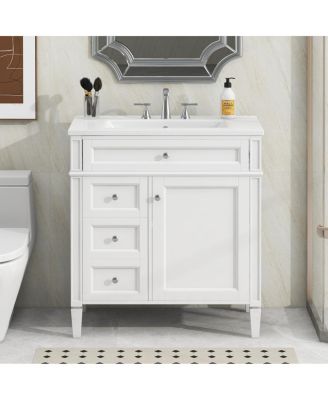 30" Modern Bathroom Vanity with Ceramic Sink, Solid Wood Cabinet, Ample Storage Drawers & Adjustable Shelf for Small Spaces
