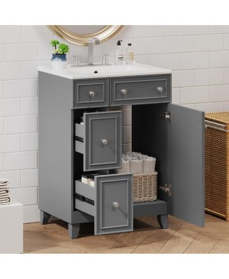 Bathroom Vanity Cabinet with Ceramic Sink, 2 Drawers and Door, Compact Storage for Small Spaces