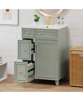 Bathroom Vanity Cabinet with Ceramic Sink, 2 Drawers and Door, Compact Storage for Small Spaces