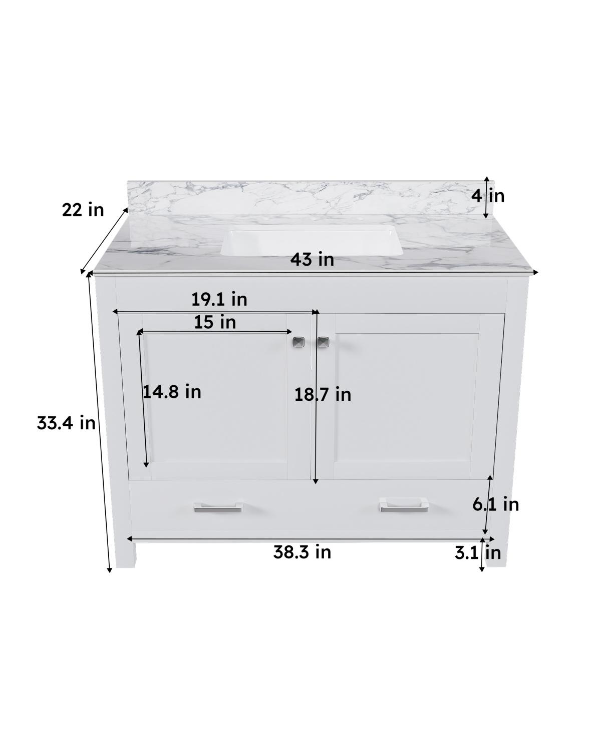 Sillysis Bathroom Vanity with Sintered Stone Carrara Top, Large Storage Drawer and Soft Close Doors