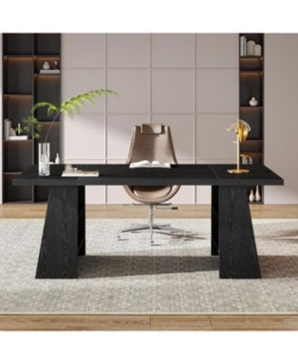 63-Inch Executive Desk, Modern Desk with Double Pedestal and Storage Shelves, Simple Large Computer Writing Table