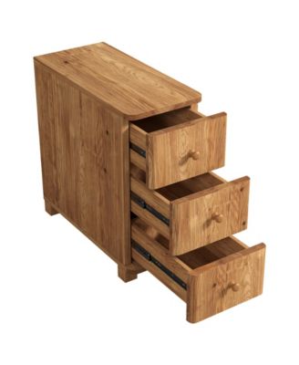 Solid Wood Nightstand with 3 Drawers, Narrow Farmhouse Bedside Table