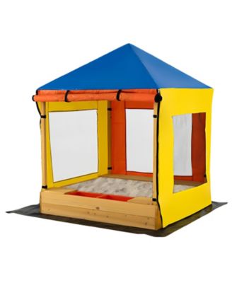Outdoor Wooden Sandbox for Kids with Canopy and Mesh Windows