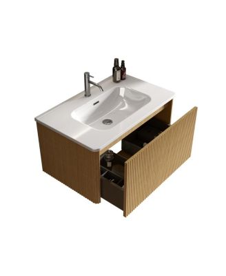 Floating Bathroom Vanity with Integrated Ceramic Sink and Push Open Drawer, Wall Mounted for Small Bathroom
