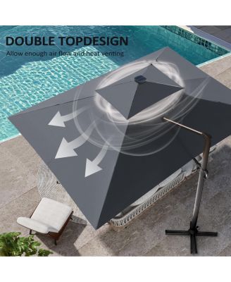 Outdoor Patio 10X13FT Aluminum Double Canopy Led Solar Lights Cantilever Umbrella