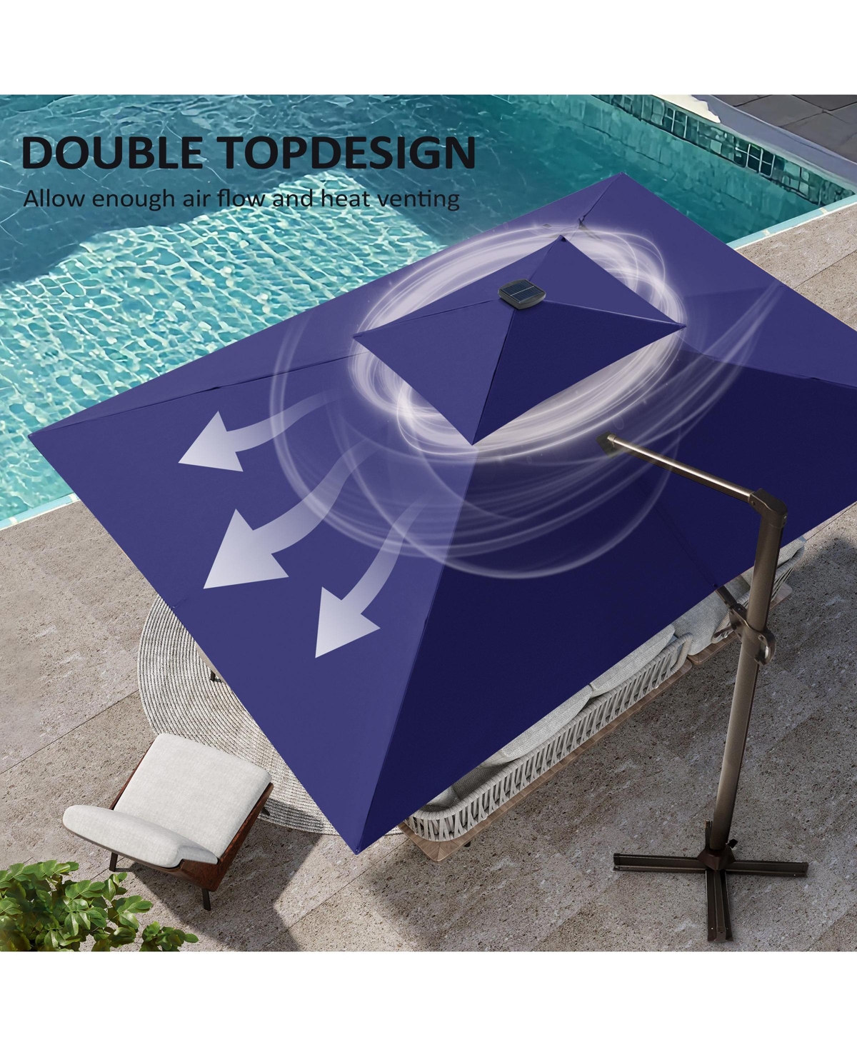 Pellebant Outdoor Patio 10X13FT Aluminum Double Canopy Led Solar Lights Cantilever Umbrella